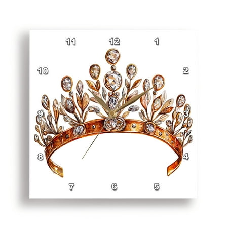 3dRose, Glam Image Of Watercolor Image Of Diamond Tiara, 15x15 Wall Clock