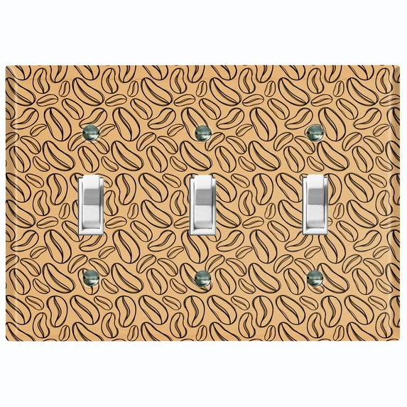Metal Light Switch Wall Plate Outlet Cover (Coffee Espresso Mocha Bean Light Brown Pattern - Triple Toggle)