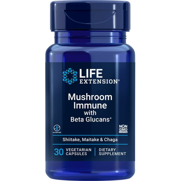 Life Extension Mushroom Immune with Beta Glucans - Promotes a balanced, healthy immune response - Gluten-Free, Non-GMO - 30 Vegetarian Capsules