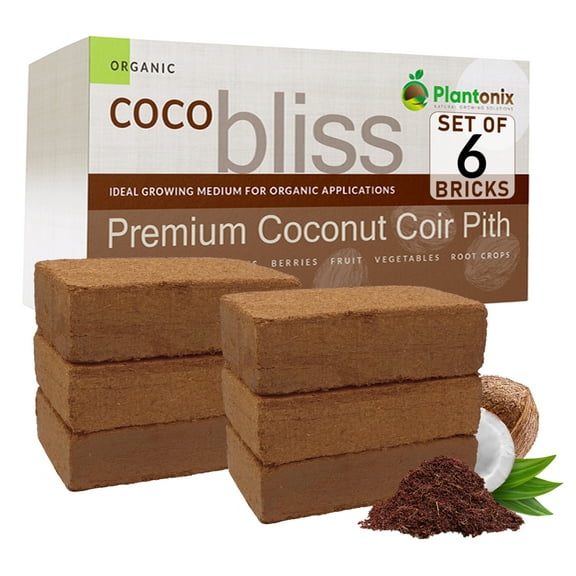 Plantonix Coco Bliss 650gm Bricks (6-Pack) - Organic Coco Coir for Plants - OMRI-Listed Coco Coir for Garden Soil & Potting Mixes