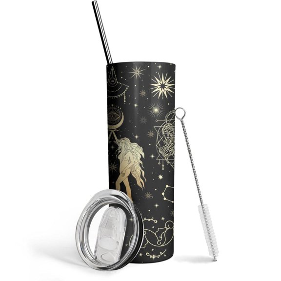 Gemini Tumbler with Lid and Straw, Astrology Tumbler, Gothic Tumbler, Constellation Cup/Mug, Zodiac Gifts for Men Women, Constellation Gifts, 20oz Slim Tumblers with Lids and Straws