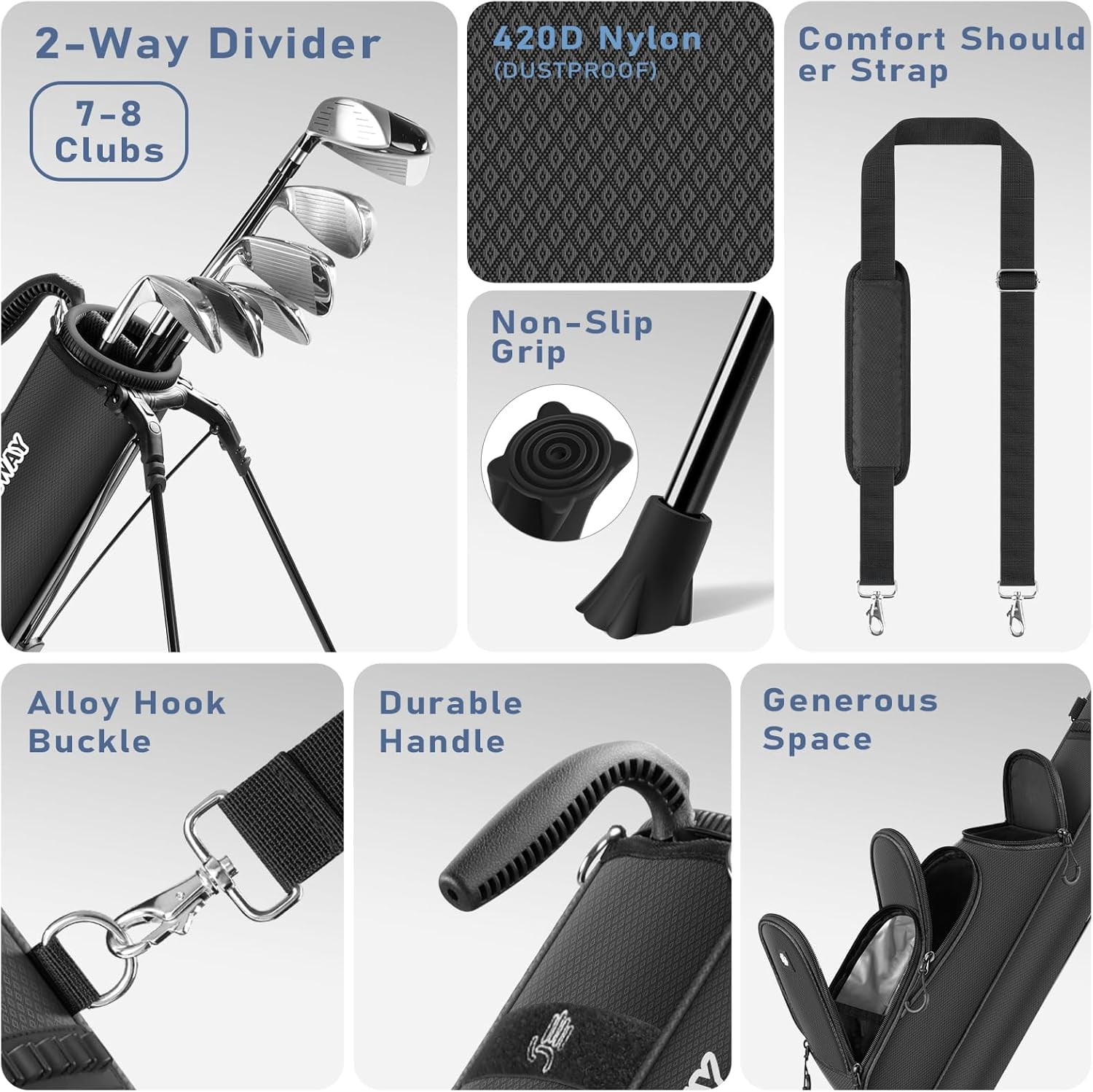 Findway Golf Stand Bag Lightweight Sunday Carry Bag with 3 Pockets for Driving Range Par 3 Executive Courses