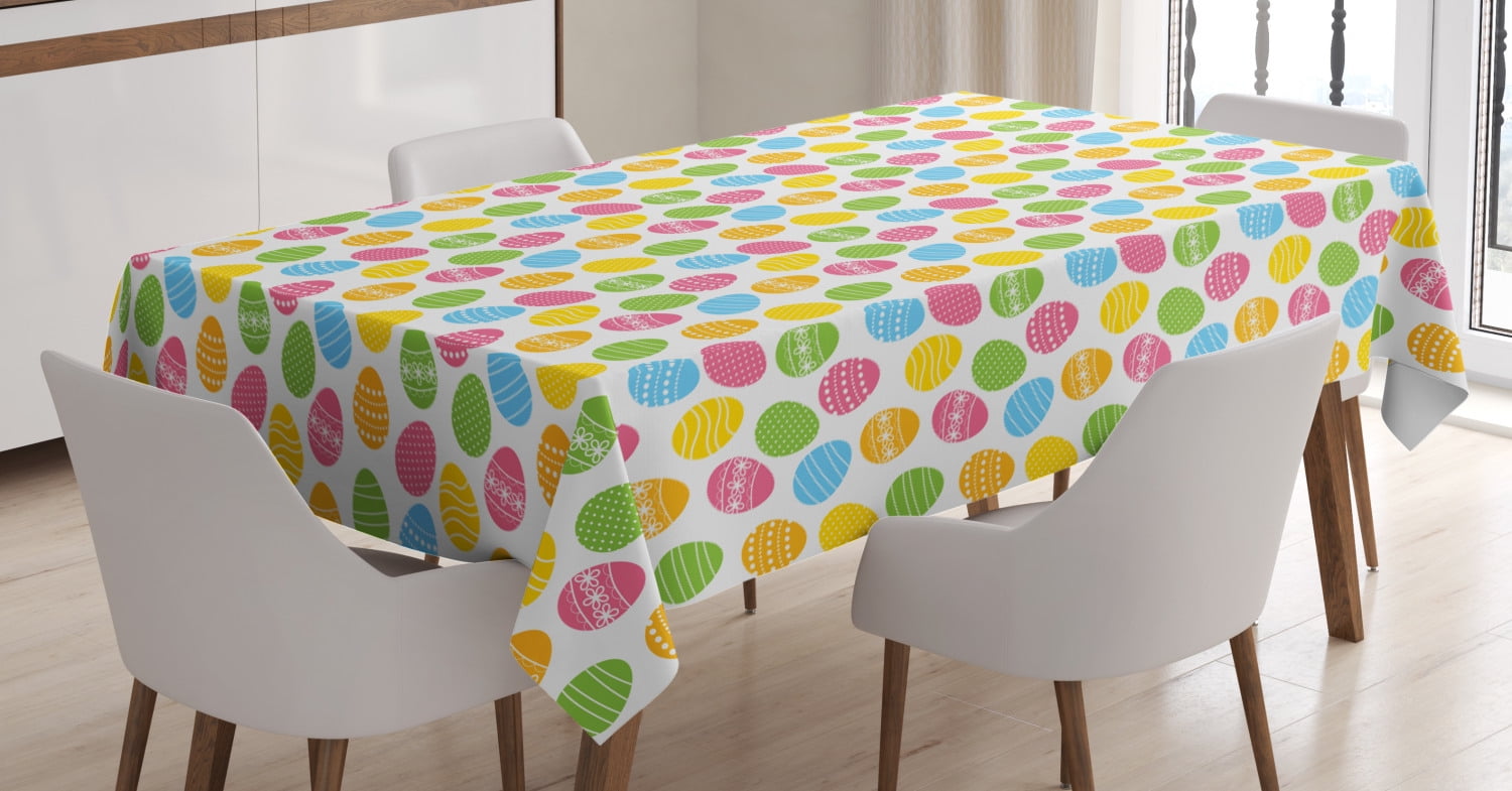 Easter Tablecloth, Greeting the Colorful and Fun Spring Season April Holiday Celebration with