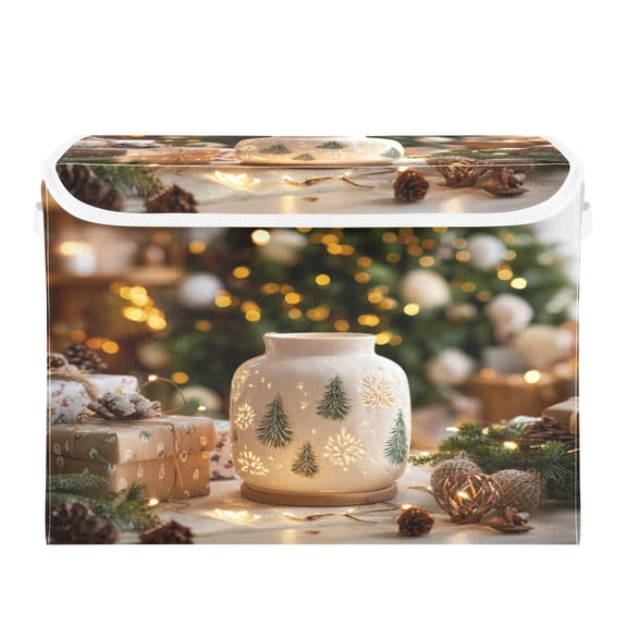 Storage Box With Lid 16.5x12.6x11.8In Foldable Stacked Household Storage Box Romantic Christmas Decoration