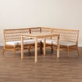 thumbnail image 4 of bali & pari Aina Modern Bohemian Honey Rattan 4-Piece Dining Nook Set, 4 of 23
