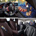 thumbnail image 4 of XYZCANDO Patriotic Eagle 14 Pieces Car Seat Covers Full Set Steering Wheel Cover Auto Center Console Pad Seat Belt Pads Headrest Covers Cup Coasters for Most Cars SUVs Sedans, 4 of 7