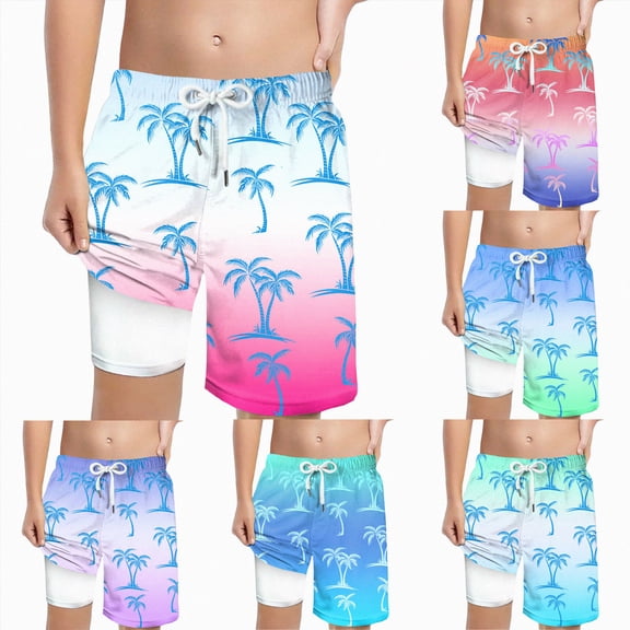 Xudanell Boys Swim Trunks with Boxer Liner UPF 50 Quick Dry Board Shorts Youth Bathing Suits Beachwear for Kids (Light Purple, 14T)