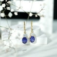 thumbnail image 4 of Lab Created Blue Sapphire Bridal Earrings with Moissanite for Women - AAAA Quality, 18K Yellow Gold, 4 of 7