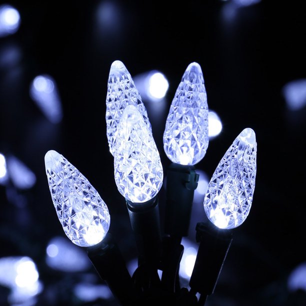 Faceted C6 LED Christmas Lights, 33ft 100 LED Bulbs, 120V UL Certified