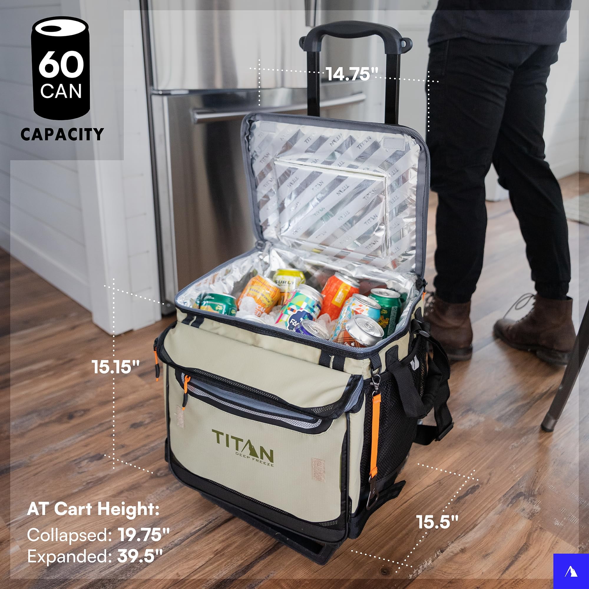 Titan by Arctic Zone 60 Can Collapsible Rolling Cooler, Sharkskin Gray