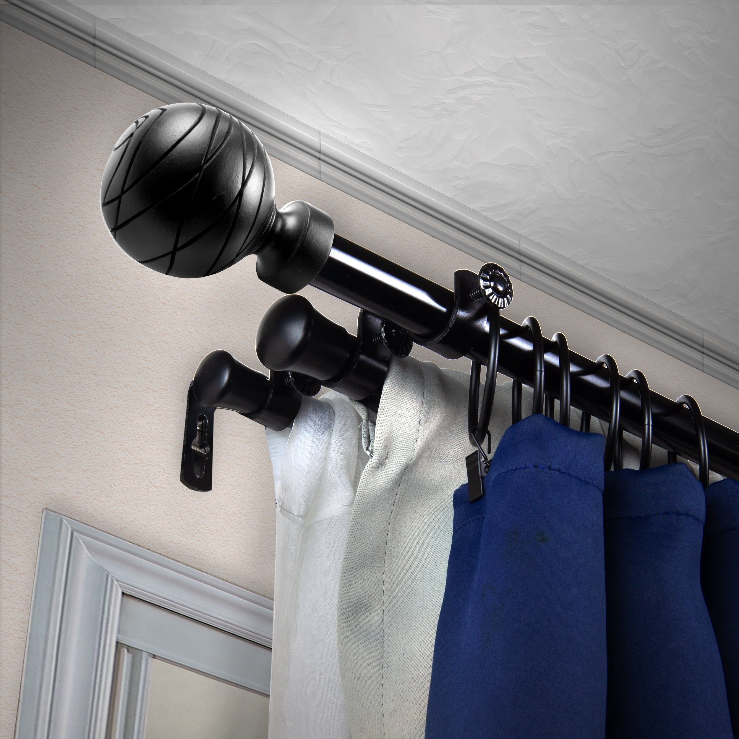 Andre 13/16 inch Triple Curtain Rod 120-170" - Black