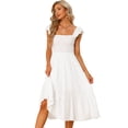 thumbnail image 1 of Vestido de verano con fruncido Allegra K Cuello Cuadrado Bohemio Sin Mangas Volantes Midi Blanco L, 1 of 5