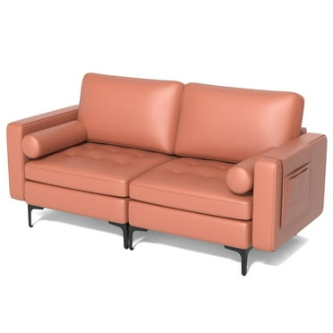 Spaco Modern Loveseat Sofa with 2 Bolsters and Side Storage Pocket-Pink, Couch for Living Room, Loveseat Sofa for Small Spaces, Living Room, Office, Soft Couch Easy to Install