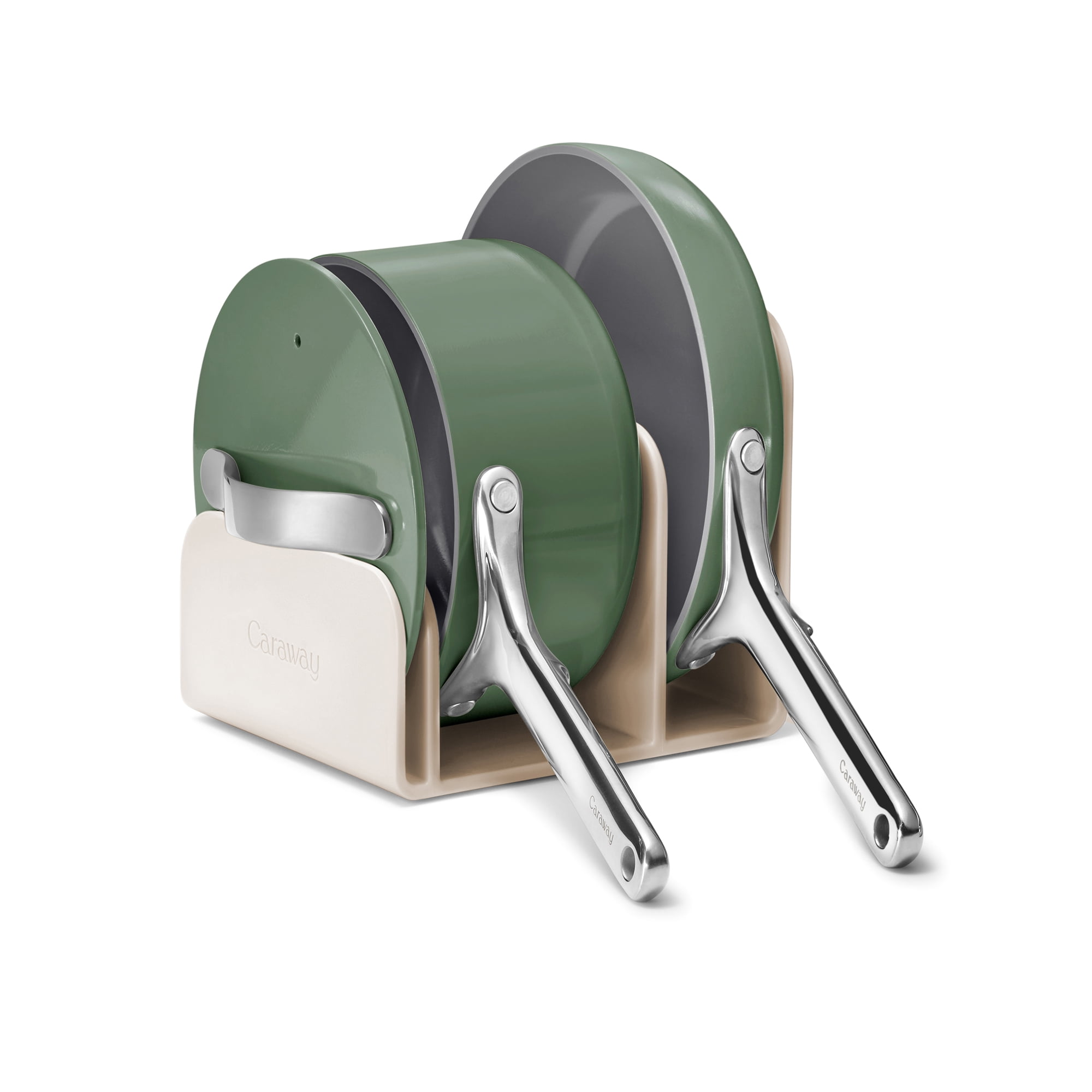 Caraway Mini Cookware Set - Non-Stick Ceramic Fry Pan (1.05 qt, 8") Sauce Pan (1.75 qt) & Storage Rack - Oven Safe & Stovetop Agnostic (Gas, Electric & Induction) - Sage