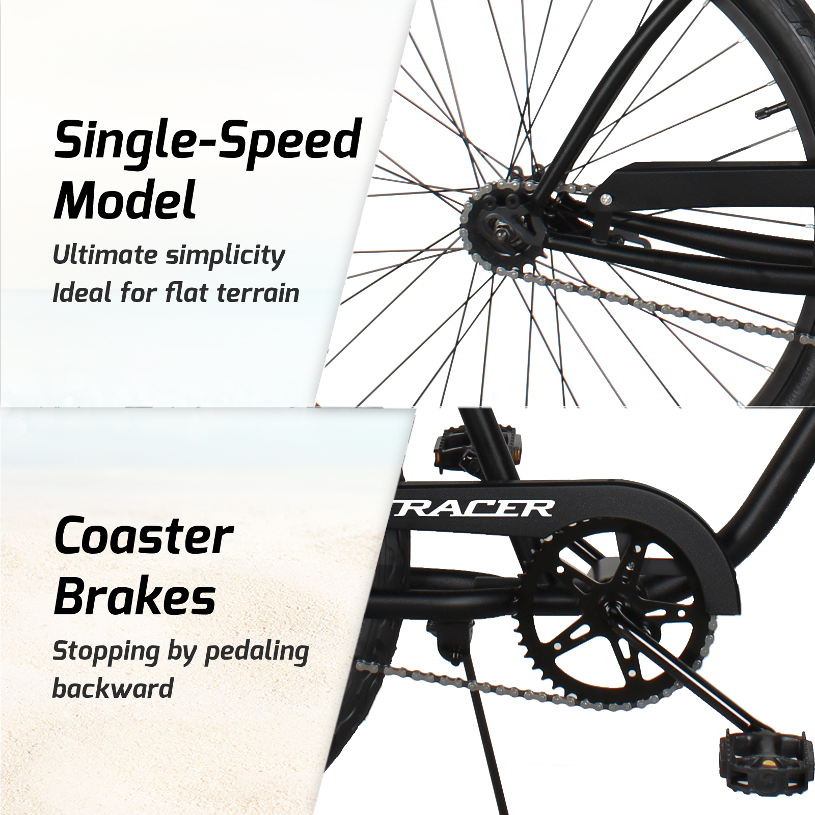 Tracer 26" Beach Cruiser Bike Single Speed Matte Black photo 8