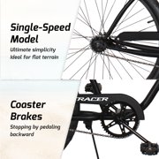 Tracer 26 Beach Cruiser Bike,Single Speed Bicycles For Men,Coaster Brake,Moon-Type Handlebar,Matte Black
