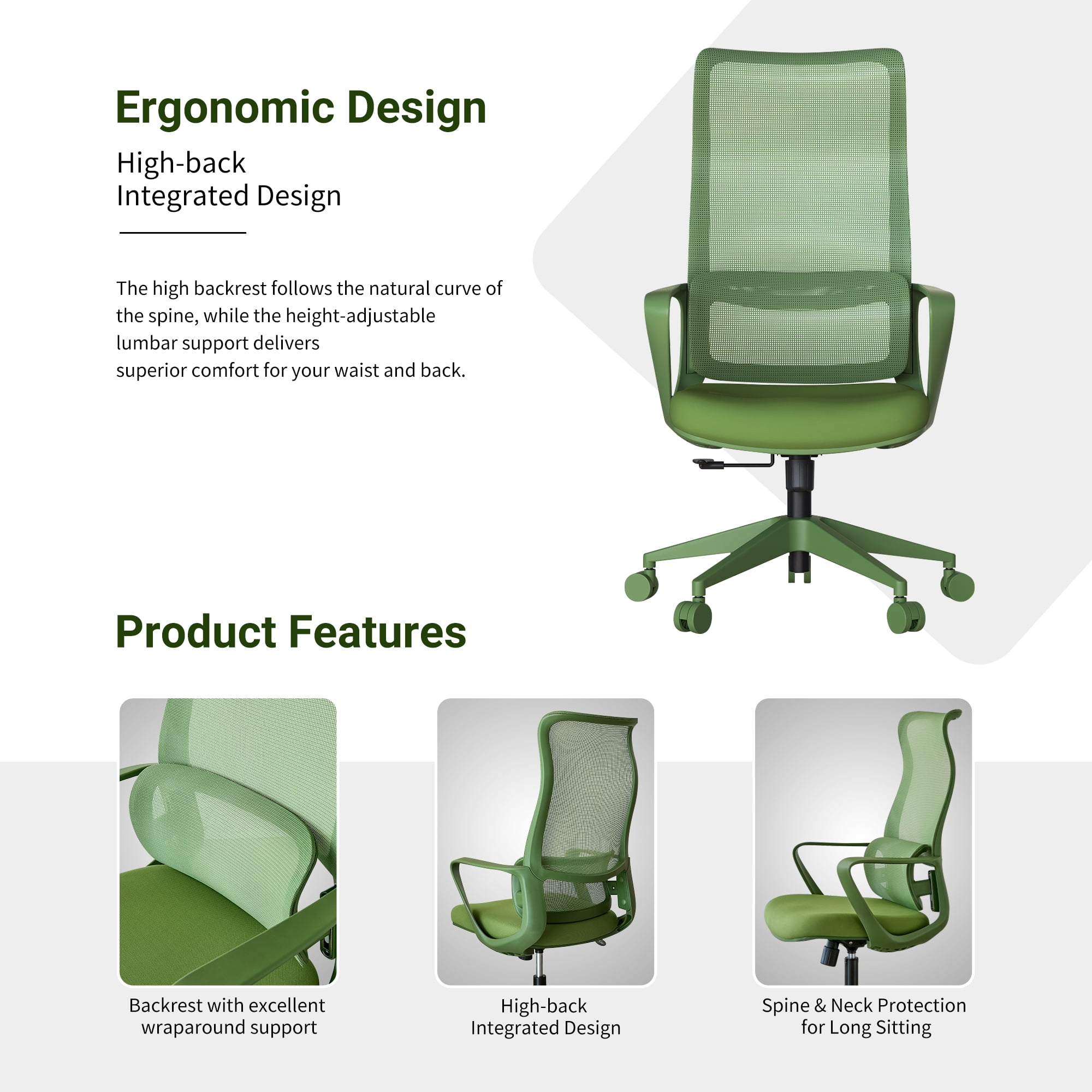 High Back Ergonomic Mesh Office Chair 350LBS,7-Level Adjustable Aluminum Lumbar Support,Fireproof Molded Foam Rocking Computer Desk Chair for Home Office