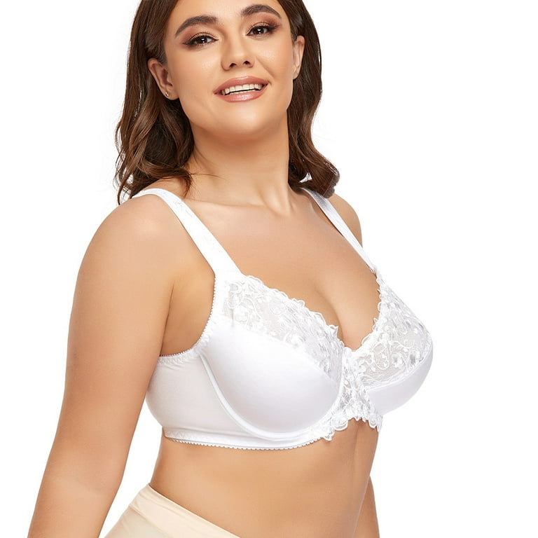 Women's Underwire Unlined Bra Minimizers Non-Padded Full Coverage Lace Plus  Size 50C