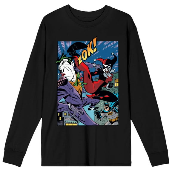 DC Comic Book Harley Quinn & The Joker Men's Black Long Sleeve Tee-M