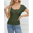 thumbnail image 4 of Womens Tops Summer Crew Neck Short Sleeve Shirts Ribbed Knit Slim Fitted Tshirt Casual Tees Clothing, 4 of 7