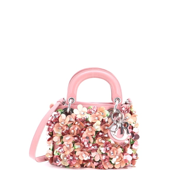 Pre-Owned Lady Dior Flower Charm Bag Embellished Leather Mini By Rebag