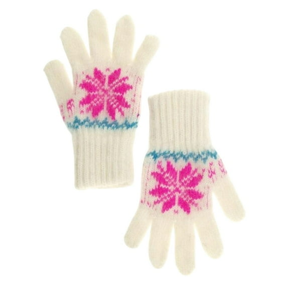 STP GOODS Snowflake Ornament Wool Children's Gloves in Size 13 / 4-6 years Knit Gloves for Kids Winter Gloves for Girls Knit Glove, Pink Blue White