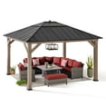 thumbnail image 5 of Sunjoy 11’ x 13’ Grayden Wood Gazebo , Outdoor Patio Solar Powered Hardtop Gazebo with One-Tier Metal Roof, LED Light and Ceiling Hook, 5 of 10