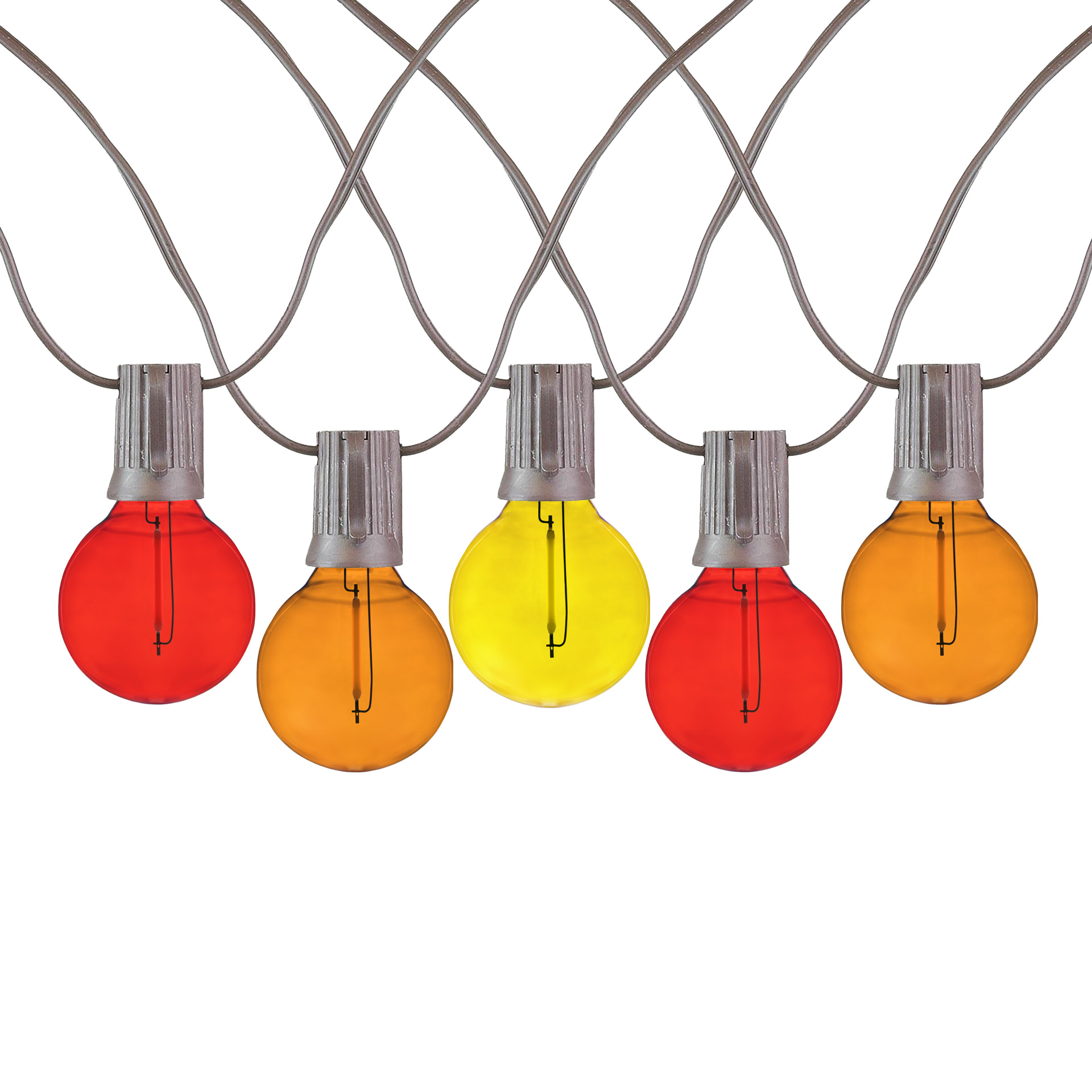 Novelty Lights 25 Feet Red/Orange/Yellow Fall Thanksgiving LED G40 Globe Plastic Shatterproof Outdoor Patio String Lights, Brown Wire