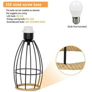 Farmhouse Table Lamp Cage Style Black Chrome Metal Base with Linen Fabric Shade