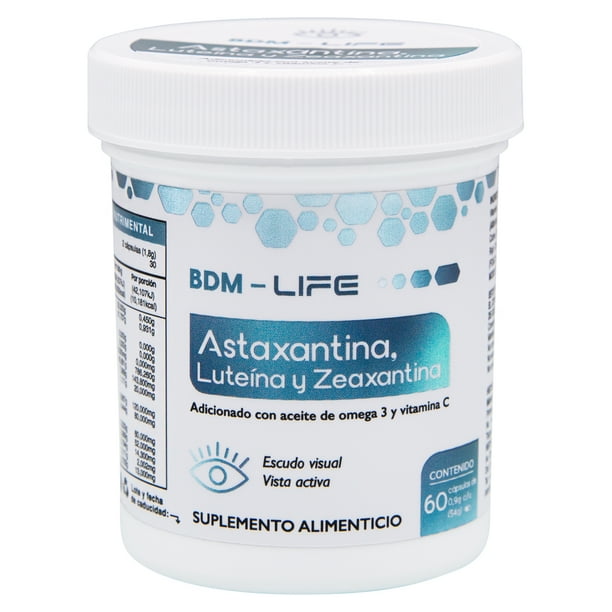 BDM LIFE Astaxantina con Luteína y Zeaxantina, Protección Visual y Luz Azul, Suplemento para Fatiga Visual, Pantallas y Cuidado Ocular, 60 Cápsulas