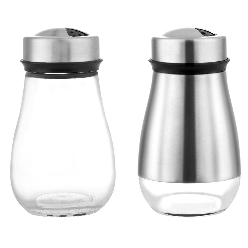 2Pcs Salt and Pepper Shakers Jars Glass Spice Dispenser with Adjustable