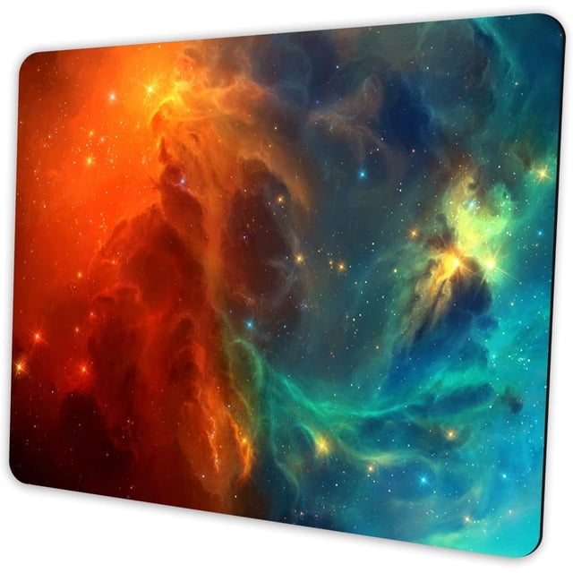 Orange & Cyan Nebula Galaxy Mouse Pad Small NonSlip Washable Office Computer Mouse Pad, 9.5x7.9 Inch, Ideal for Home, Office, Gaming