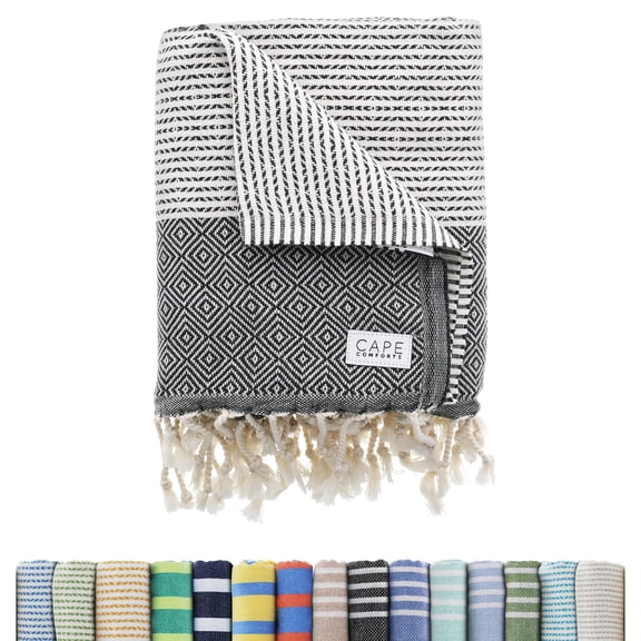 Oversized Turkish Beach Towel, Diamond Dobby Charcoal - 37'' x 67'' - Super Soft & Lightweight | Quick Dry Sand Free Travel Towels for Beach or Bath | Gifts
