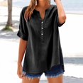 thumbnail image 2 of Vinsonshop Cotton Linen Blouse Summer Tops Cotton Linen Womens Clothing Business Casual Linen Blouse V Neck Work Blouse Summer Clothes Cotton Shirts Lightweight Tops Black 5XL, 2 of 7