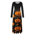 thumbnail image 3 of Women Halloween Dress Long Sleeve Maxi Long Dress Pumpkin Print A Line Dresses Trendy Clothes Outfits 2025, 3 of 4