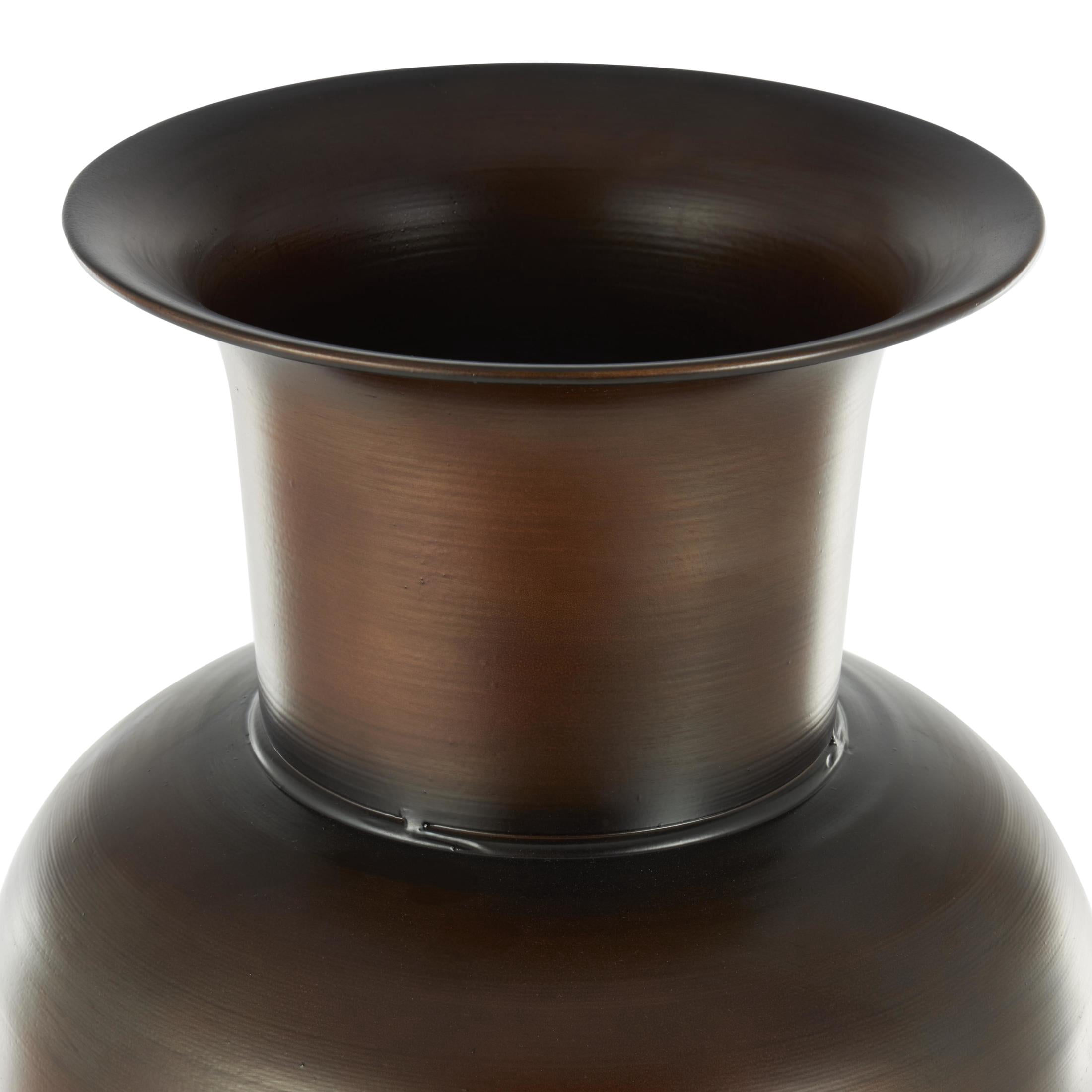 DecMode 18", 39", 28"H Tall Tapered Floor White Metal Vase with Brown Trumpet Tops, Set of 3