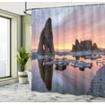 thumbnail image 5 of Ambesonne Digital Shower Curtain, Sunset Sea Stacks Beach, 69"Wx84"L, Orange and Grey, 5 of 5