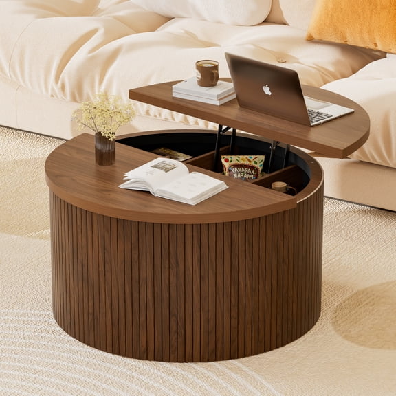 Putuo Decor Round Lift Top Coffee Table with Storage, 31.5" Small Circle Wood Center Table for Living Room