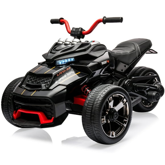 Bingirl 12V 3 Wheeler Ride on ATV Electric Motorcycle, Battery Powered Electric Vehicle w/LED Lights, High & Low Speed, Horn, Music, USB, Treaded Tires, Ride on Car