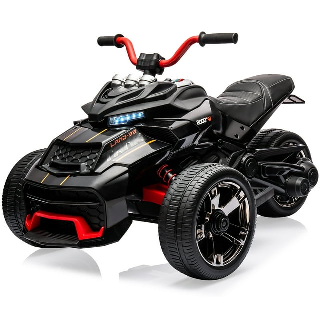 Ourlova 12V 3-Wheel Ride-On ATV Motorcycle, Battery Powered Electric Vehicle with LED Lights, High & Low Speed, Horn, Music, USB, Treaded Tires