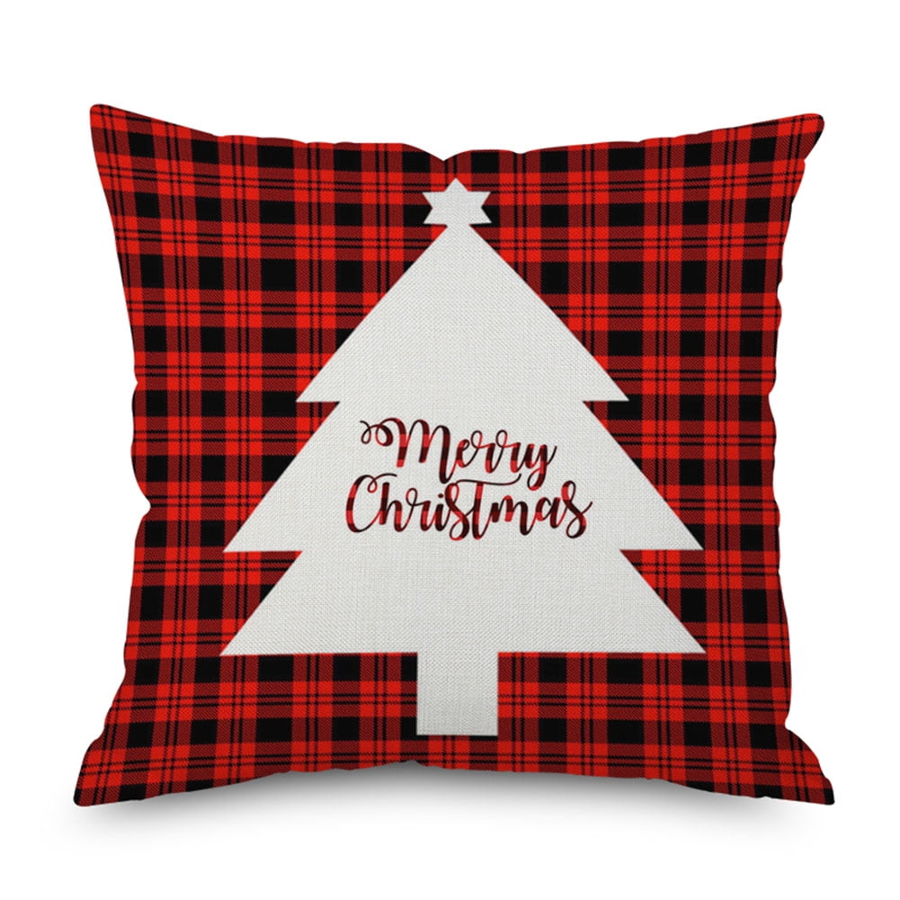 Christmas Red Black Plaid Print Throw Pillow Cushion Cover 17.7"x17.7