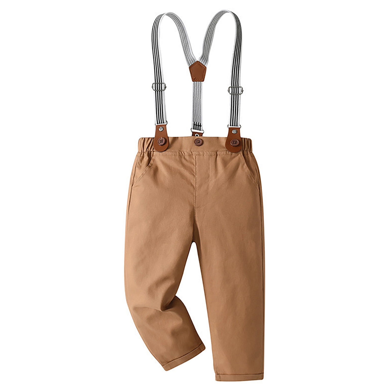 Ketyyh-chn99 Baptism Outfits For Baby Boys Toddler Baby Boy Clothes Suit Gentleman Wedding Outfits Formal Dress Shirt+Bowtie+Suspender Pants Size for 12-18 Months,Khaki