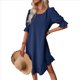 thumbnail image 3 of Vestido Corto Holgado con Mangas Abullonadas, Bajo con Volantes, Cuello Redondo y Fruncido, Color Azul Oscuro L, 3 of 10