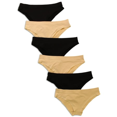 

Kalon Women s 6-Pack Soft Stretch Cheekini Bikini Panties (XXX-Large Black/Beige)