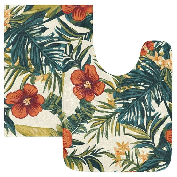 Ryvnso Tropical Leaf Flower Bathroom Shaggy Rugs Toilet Mat Soft Contour Rug