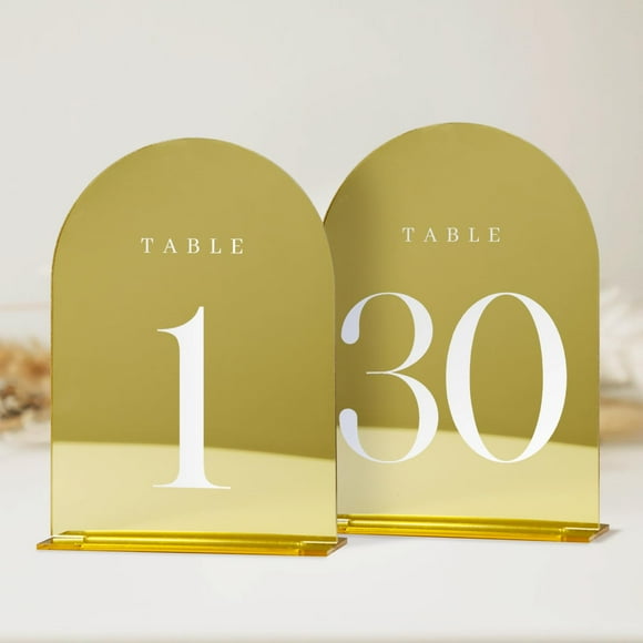 JINMURY Gold Mirror Arch Table Numbers for Wedding, 30 Pack 5x7" Gold Mirror Arch Acrylic Signs with Stand Acrylic Table Numbers 1-30, Perfect for Wedding Reception