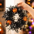 thumbnail image 6 of 12 Inch Black Eucalyptus Halloween Wreath, Artificial Floral Door Wreath with Pumpkin Cutouts for Front Porch Indoor Door Halloween Party Gothic Home Decor, 6 of 7