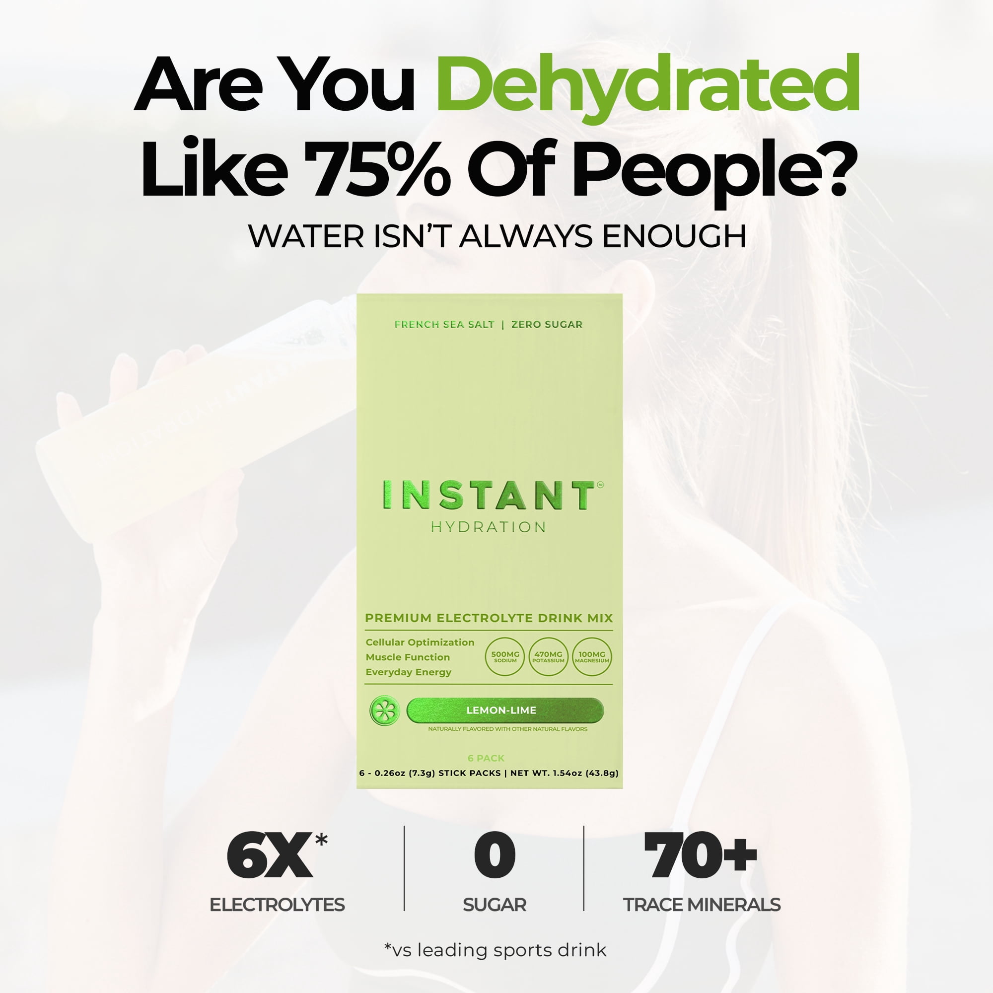 (2 pack) Instant Hydration Sugar Free Electrolyte Powder, Lemon Lime, 6 Sticks