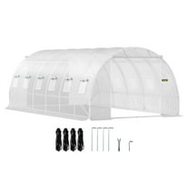 Walk-in Tunnel Greenhouse, 20 x 10 x 7 ft Portable Plant Hot House w/ Galvanized Steel Hoops, 3 Top Beams, Diagonal Poles, 2 Zippered Doors & 12 Roll-up Windows, White Default