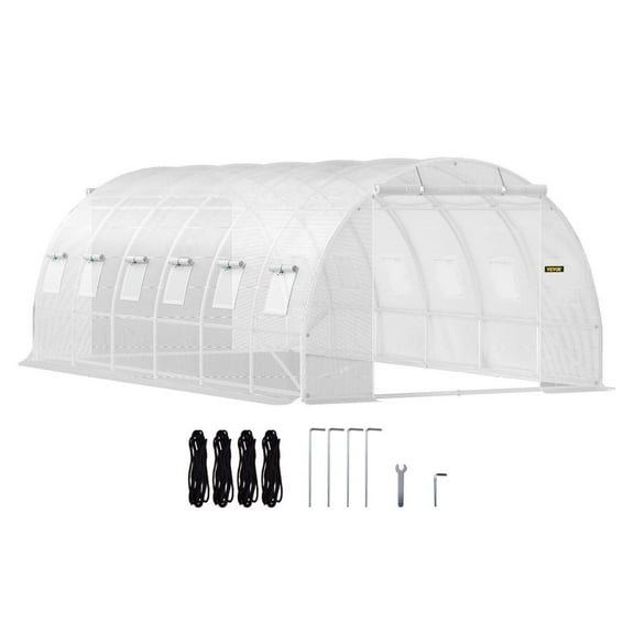 Walk-in Tunnel Greenhouse, 20 x 10 x 7 ft Portable Plant Hot House w/ Galvanized Steel Hoops, 3 Top Beams, Diagonal Poles, 2 Zippered Doors & 12 Roll-up Windows, White Default